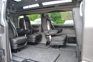 Quick release removable center captain chairs make for flexible Passenger and Cargo room