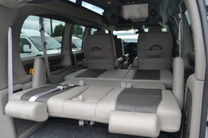 Flexible Cargo & Storage options with the Explorer Van 3-Way Power Sofa / Bed.