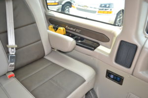 Tan Leather Seats with new Saddle Inserts Black Burl Hi Gloss Wood and Accent Trim Conversion Van Land