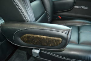 Black Leather Seats with Silver Stitch and Black Burl wood