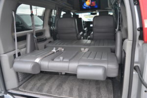 Power Rear Sofa Make into a Bed Great for a Nap or Cargo. Mike Castrucci Conversion Van Land